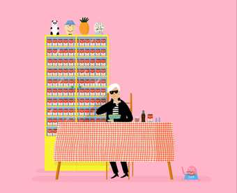 Andy Warhol eating soup - illustration by Rose Blake