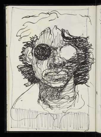 A continuous line drawing by Donald Rodney in black pen on white paper